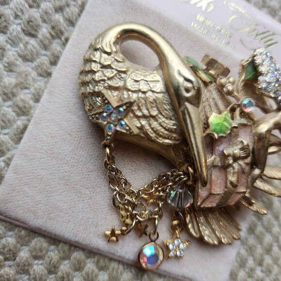 Kirks Folly Gold Tone Stork Gift Fairy AB Rhinestone Wings Star Brooch Pin USA - Picture 3 of 7